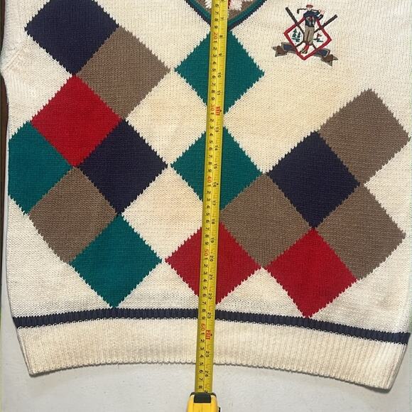 Vintage Par Four Golfer V-Neck Sweater Retro Preppy Cream Green Men's Sz Medium‎ - Picture 3 of 7